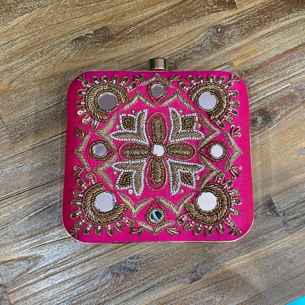 Floral Embroidered Box Clutch